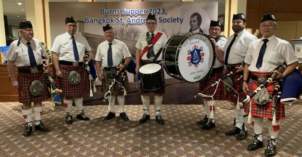 British Club Bangkok Pipe Band at the St. Andrews Society Burns night