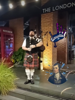 Bagpiper playing outside at Londoner Brew Pub in Bangkok Thailand