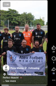 Screenshot from Alex Forbes football match with bagpipes in Bangkok